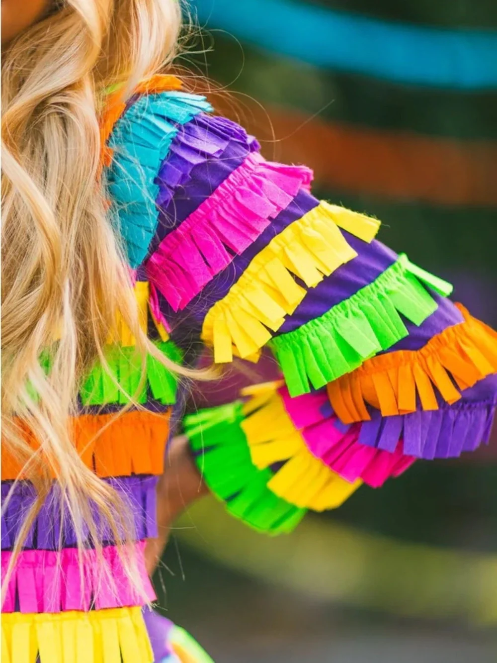 Sparkle in Pink Rainbow Piñata Costume Dress with Fringe